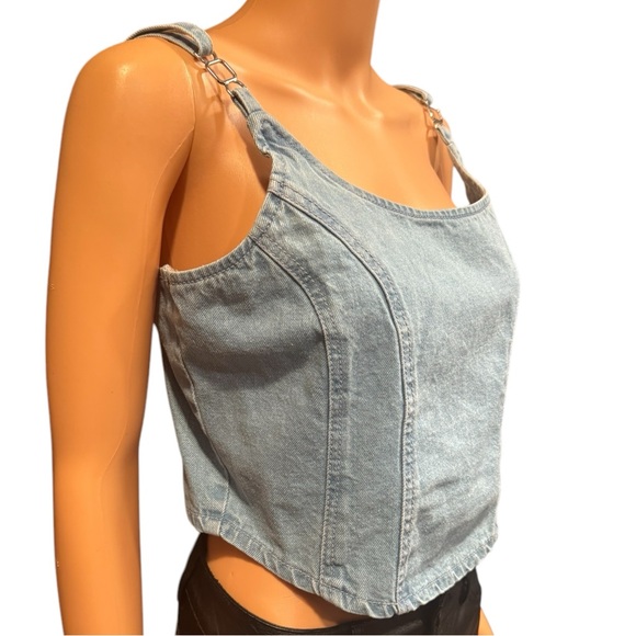 NWOT LONE STAR Denim Jean Lightly Distressed Bustier Light Wash Crop Large - Picture 4 of 11